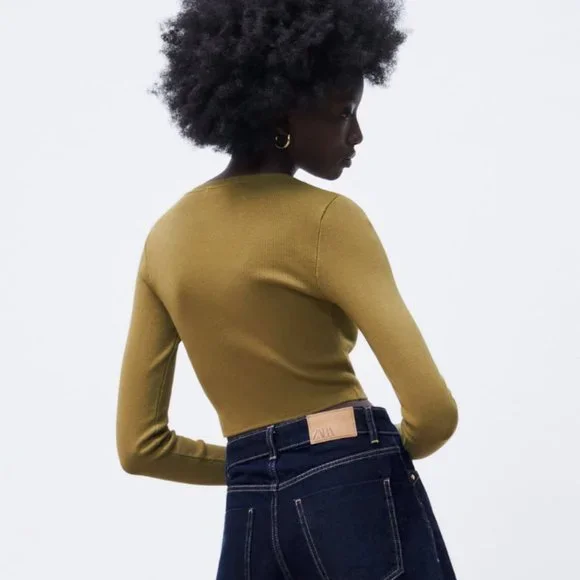 Zara Basic Ribbed Knit Crop Top - S - Picture 4 of 4